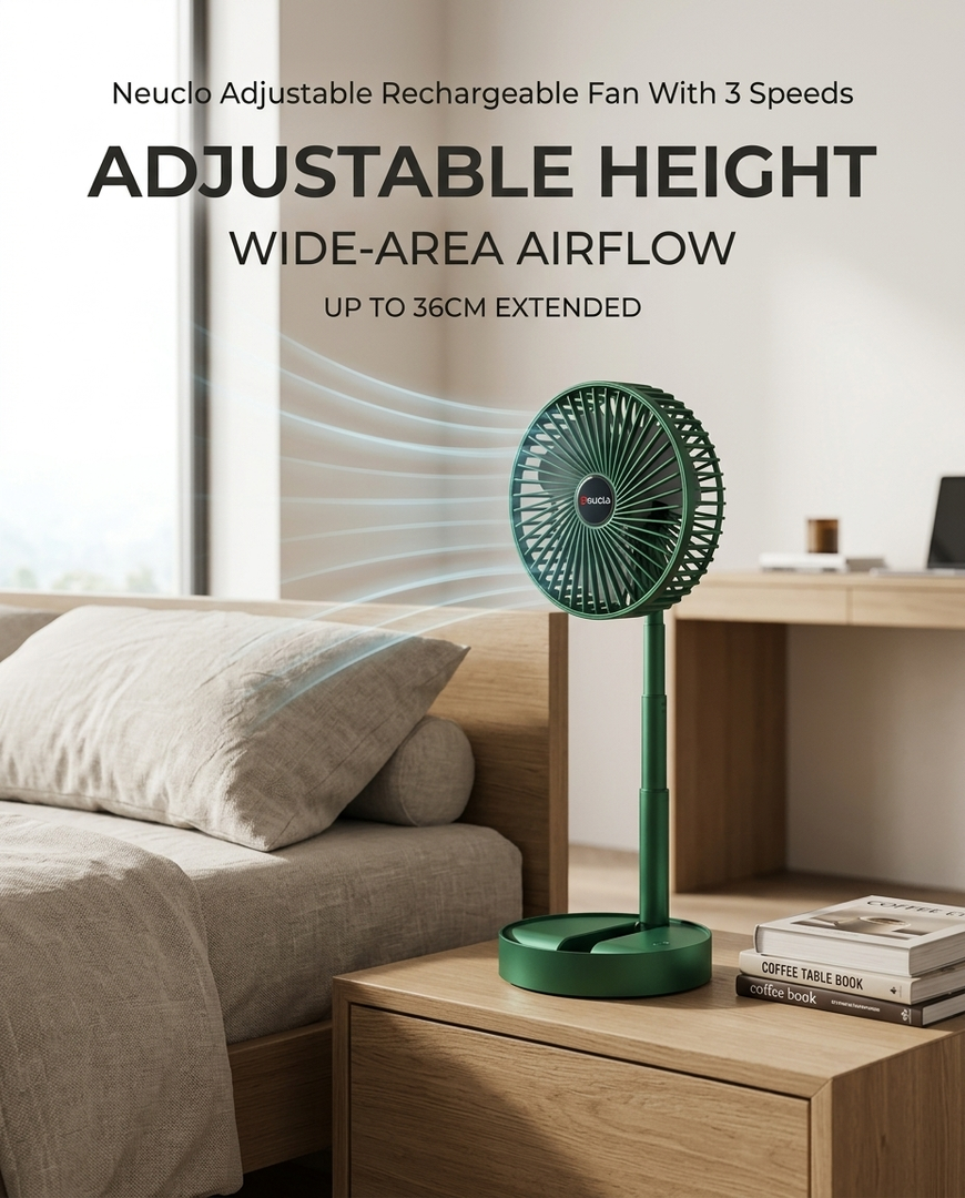 Neuclo Adjustable Rechargeable Fan With 3 Speeds