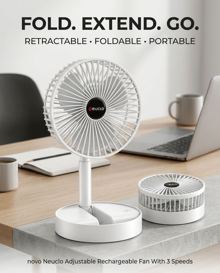 Neuclo Adjustable Rechargeable Fan With 3 Speeds