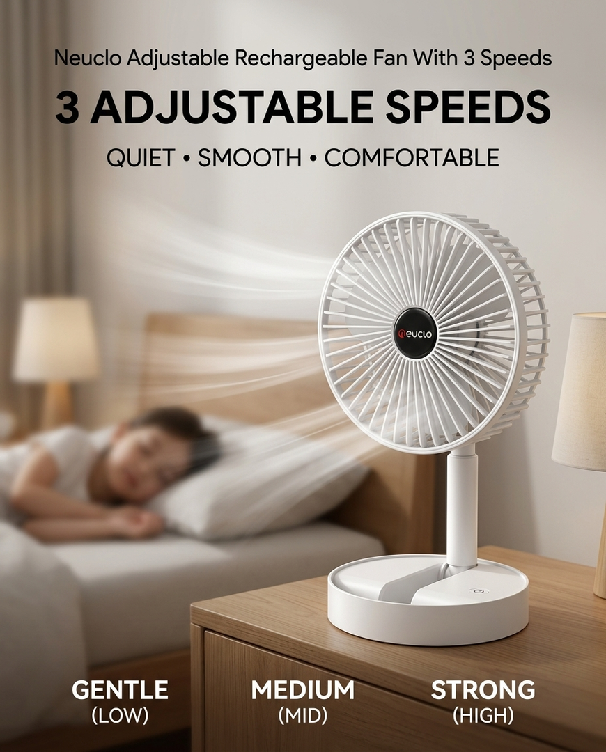 Neuclo Adjustable Rechargeable Fan With 3 Speeds