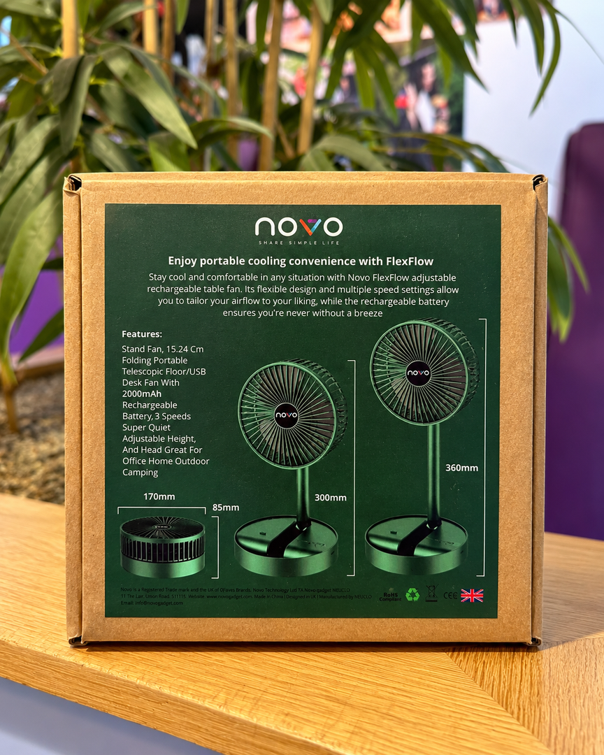 novo FlexFlow adjustable rechargeable table Fan