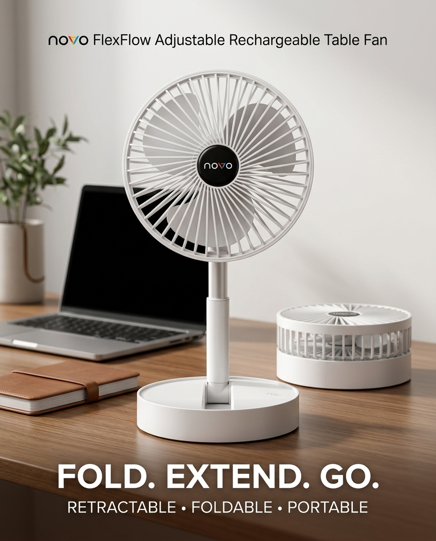 novo FlexFlow adjustable rechargeable table Fan