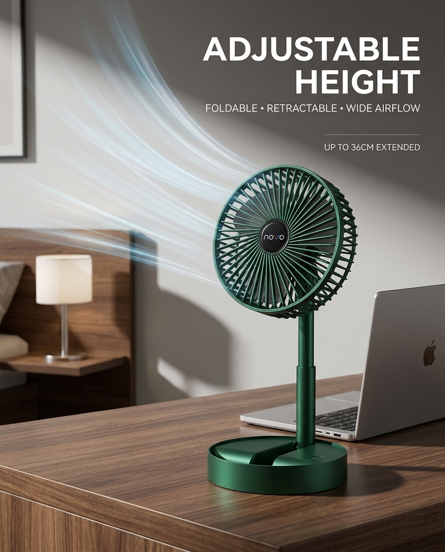 novo FlexFlow adjustable rechargeable table Fan