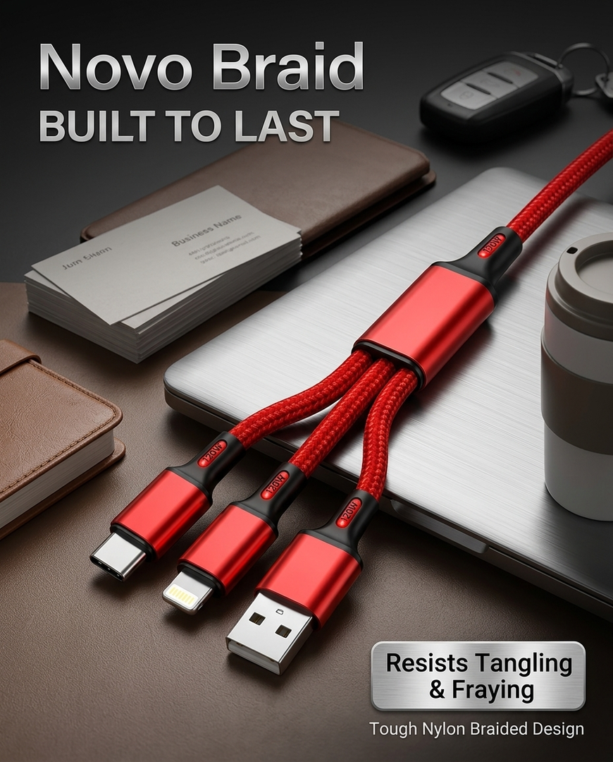 Novo Braid USB Multi 3 in 1 Fast Charging Data USB Cable