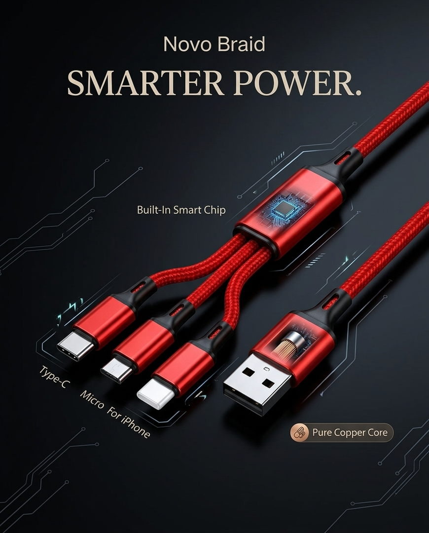 Novo Braid USB Multi 3 in 1 Fast Charging Data USB Cable