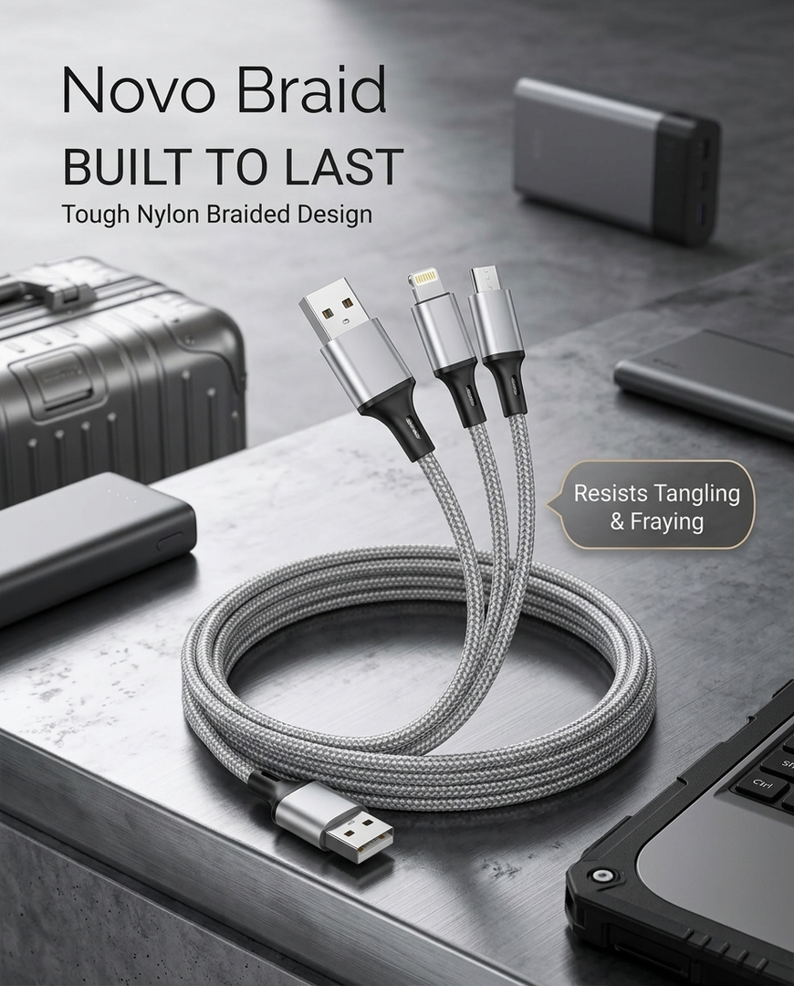 Novo Braid USB Multi 3 in 1 Fast Charging Data USB Cable