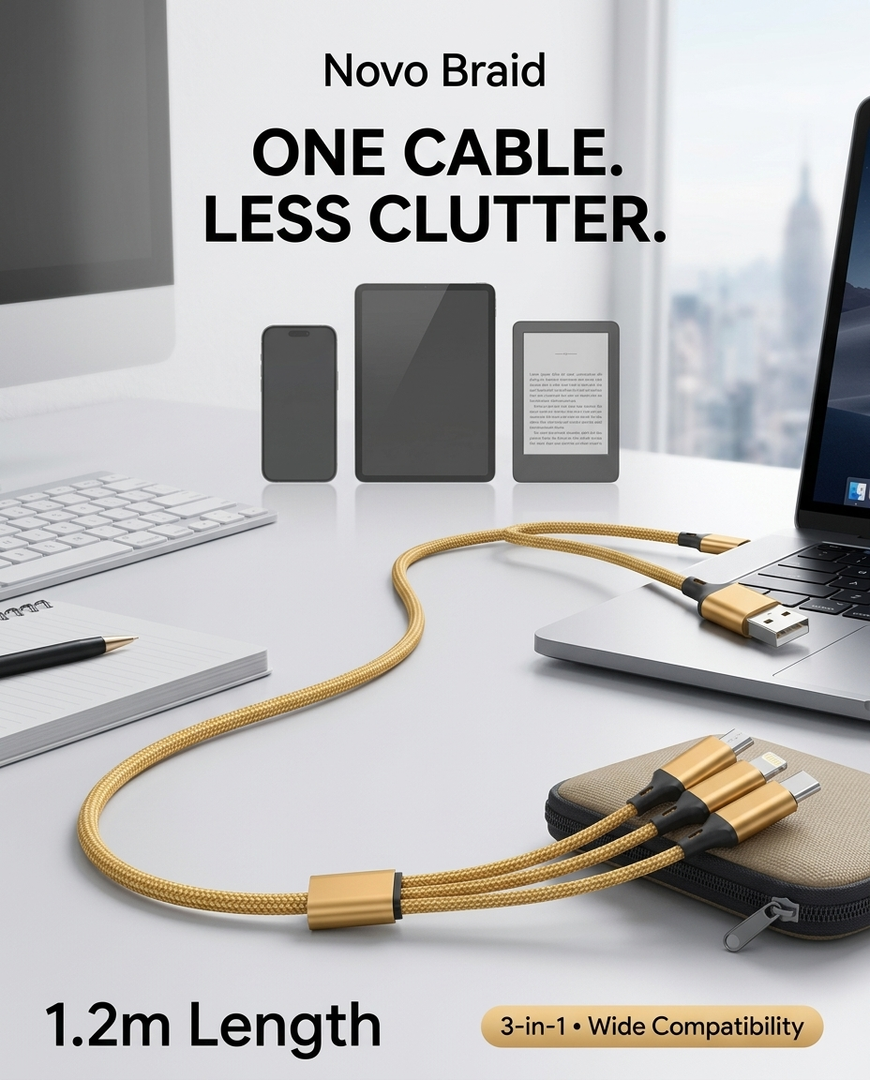Novo Braid USB Multi 3 in 1 Fast Charging Data USB Cable