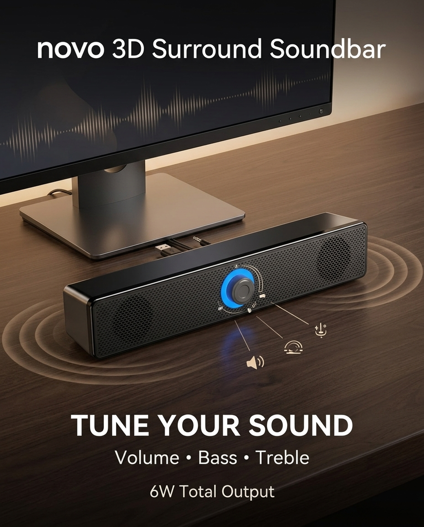 novo 3D Surround Soundbar BT 5.0 Wired Speakers