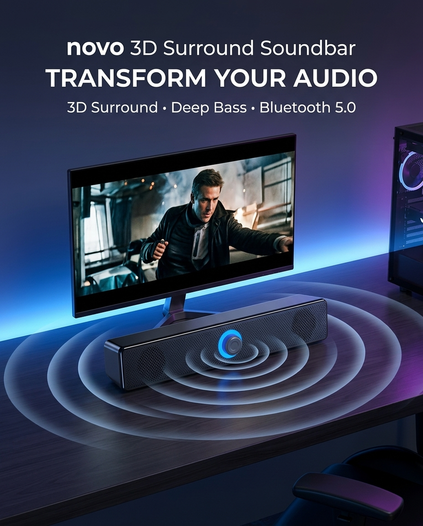 novo 3D Surround Soundbar BT 5.0 Wired Speakers
