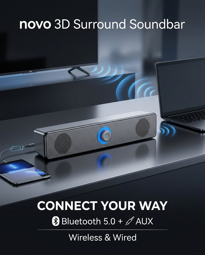 novo 3D Surround Soundbar BT 5.0 Wired Speakers