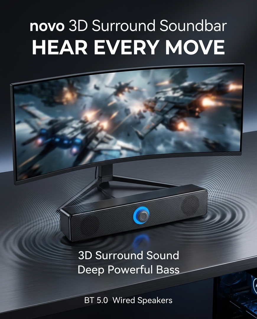 novo 3D Surround Soundbar BT 5.0 Wired Speakers