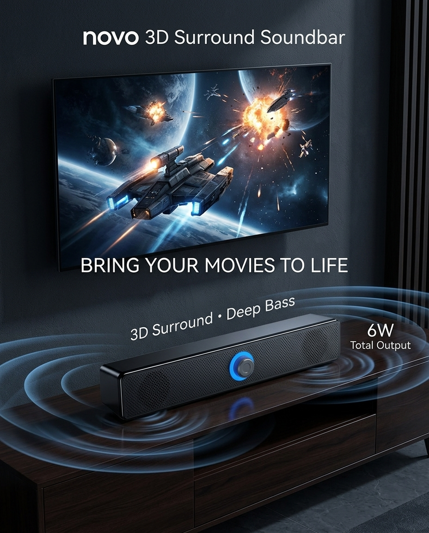 novo 3D Surround Soundbar BT 5.0 Wired Speakers