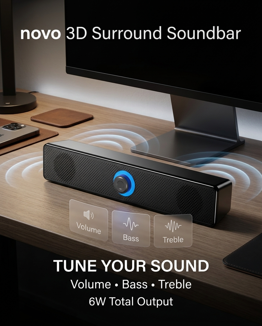 novo 3D Surround Soundbar BT 5.0 Wired Speakers