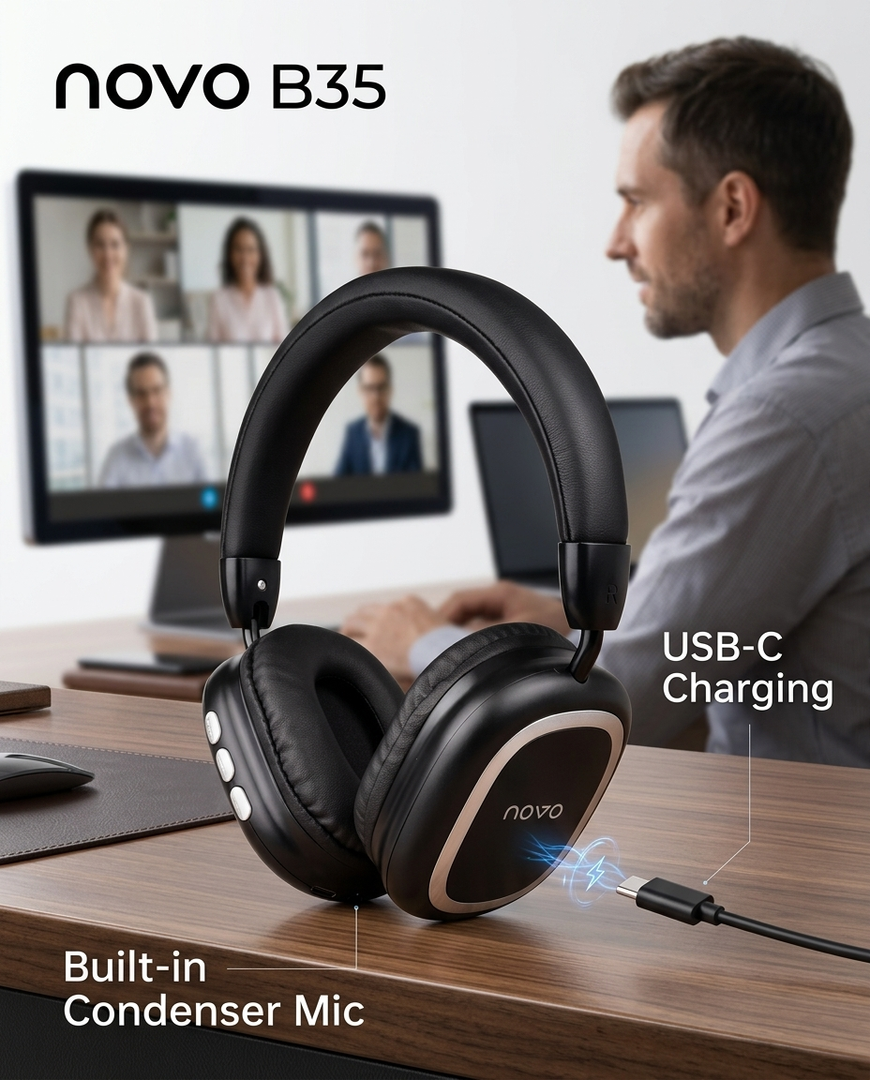 novo B35 Over-Ear Stereo Wireless Headphones