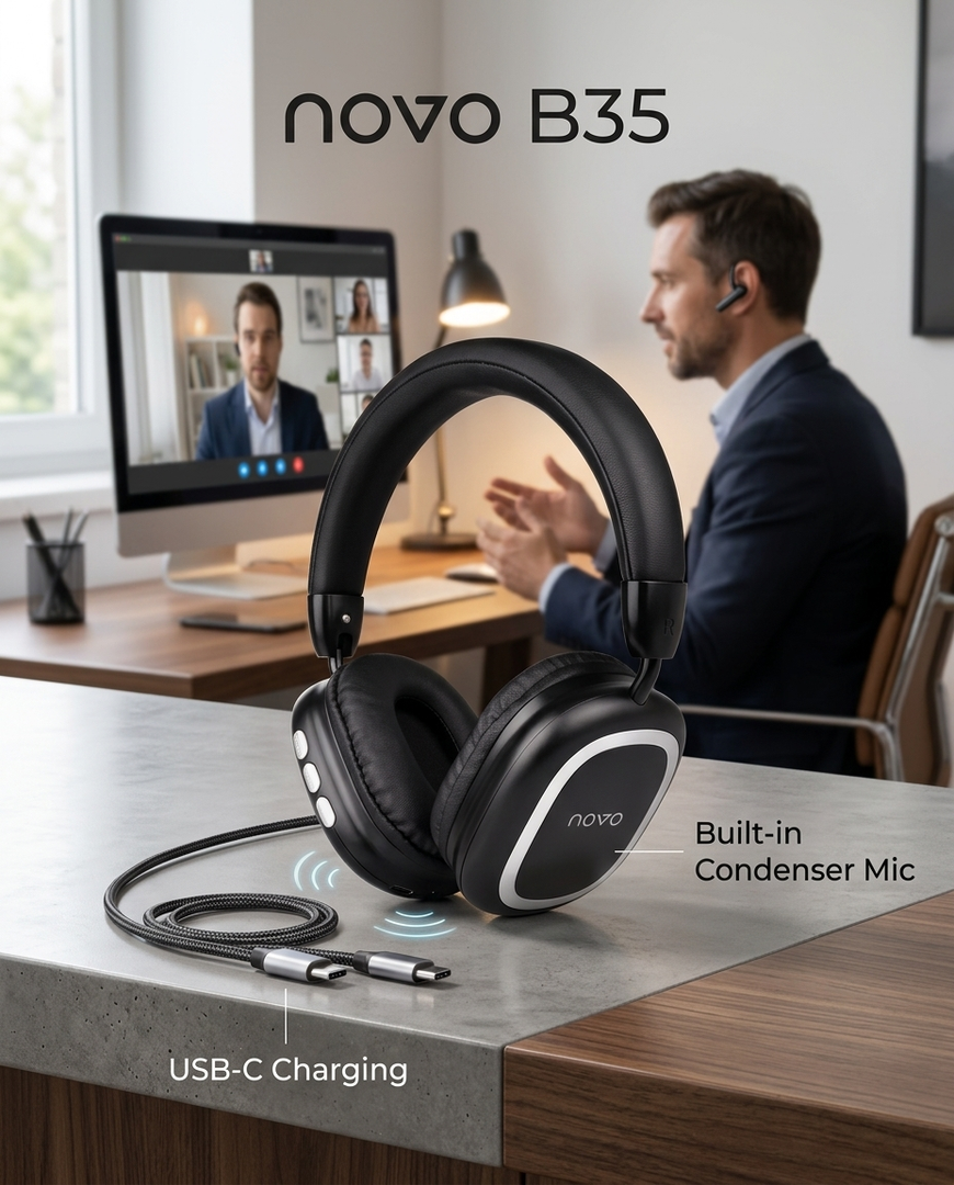 novo B35 Over-Ear Stereo Wireless Headphones