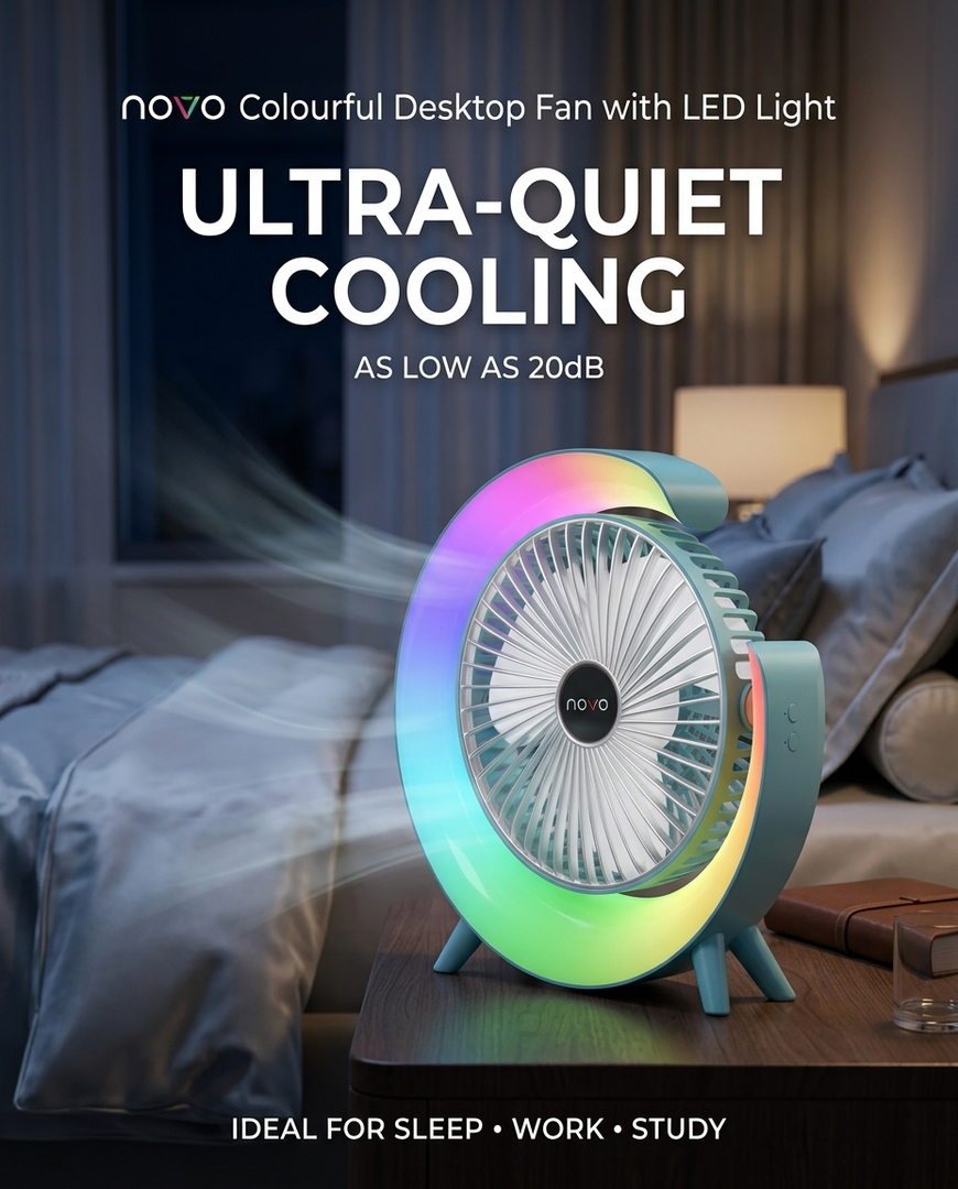 novo Colourful Desktop Fan with LED Light