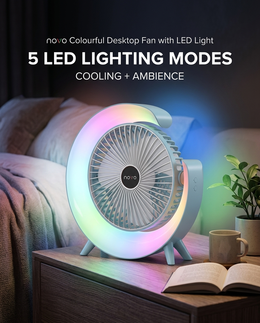 novo Colourful Desktop Fan with LED Light