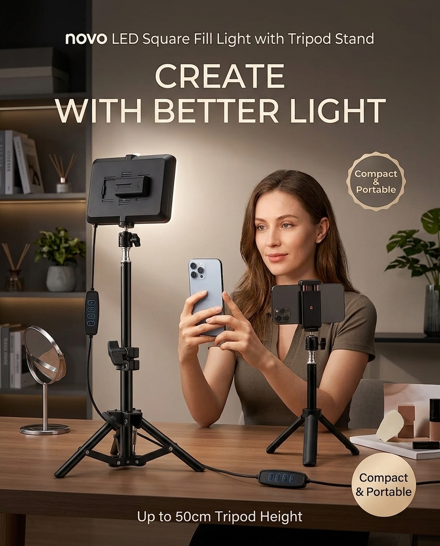 novo LED Square Fill Light With Tripod Stand