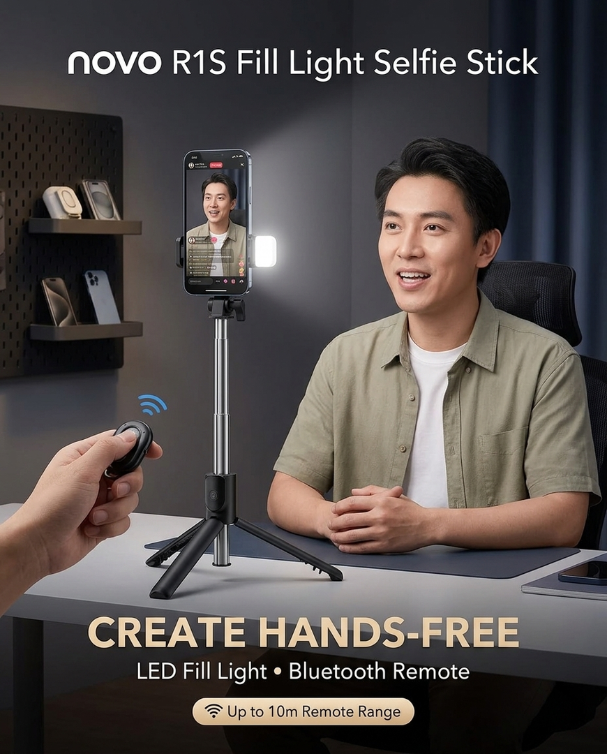 novo R1S Fill Light Selfie Stick
