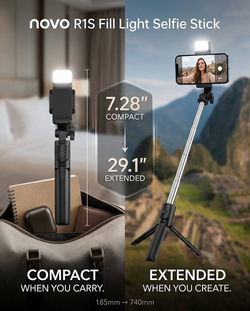 novo R1S Fill Light Selfie Stick