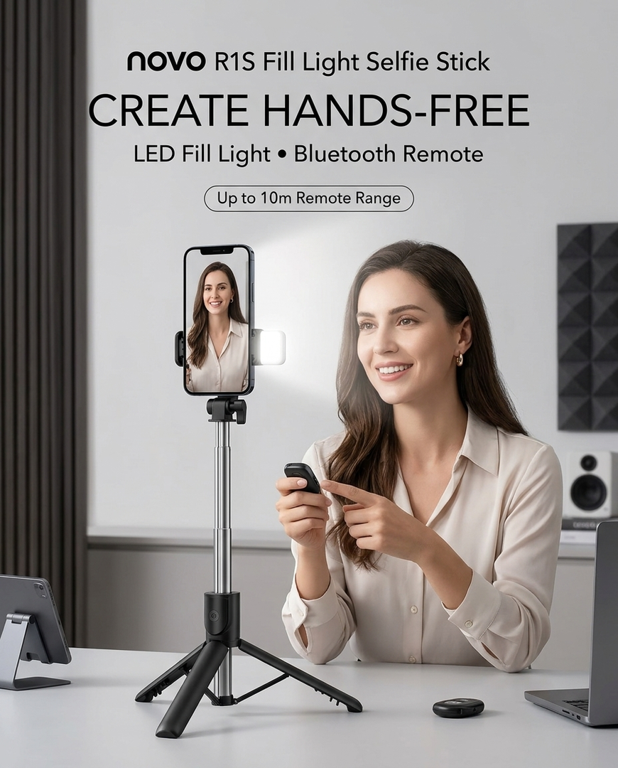 novo R1S Fill Light Selfie Stick