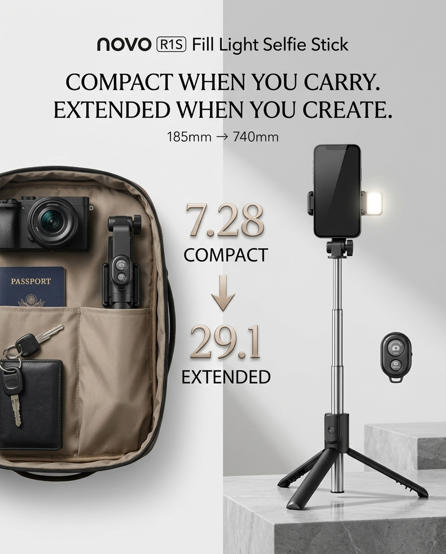 novo R1S Fill Light Selfie Stick