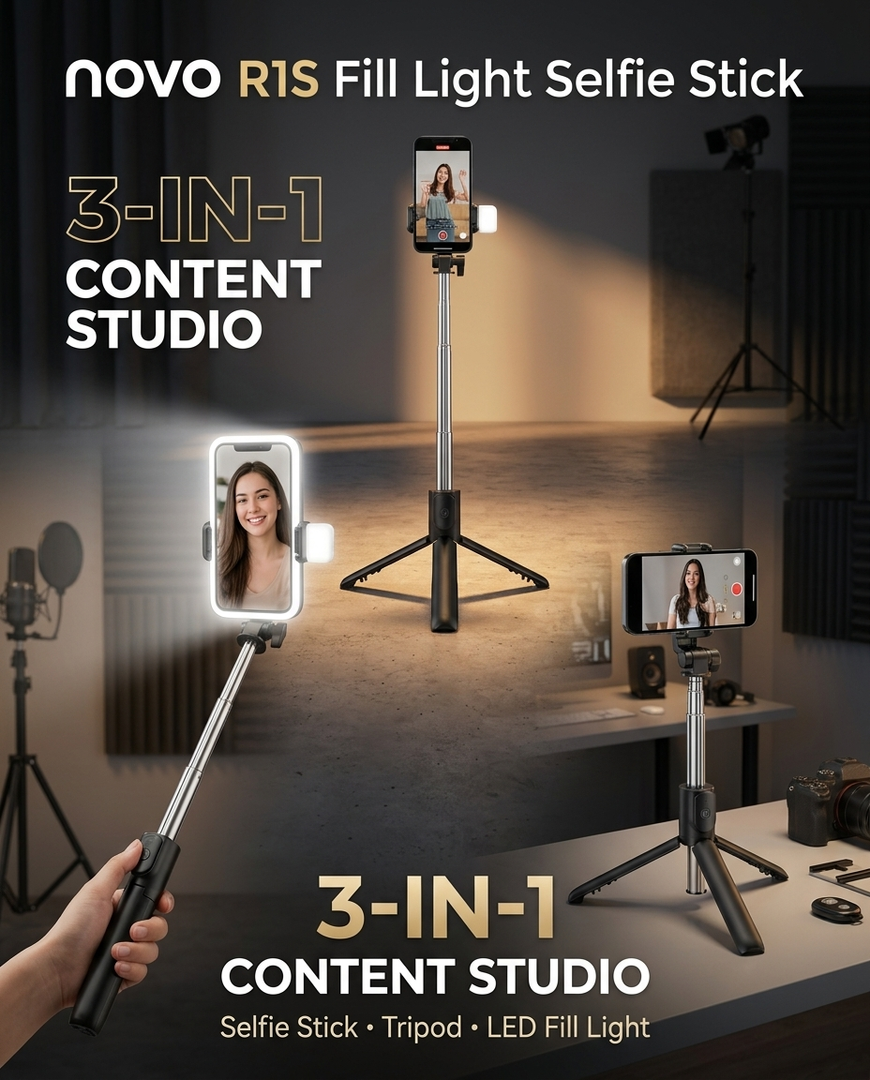 novo R1S Fill Light Selfie Stick